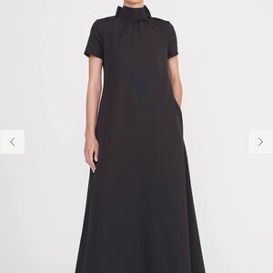 Staud Black High-Neck Short-Sleeve Maxi Dress